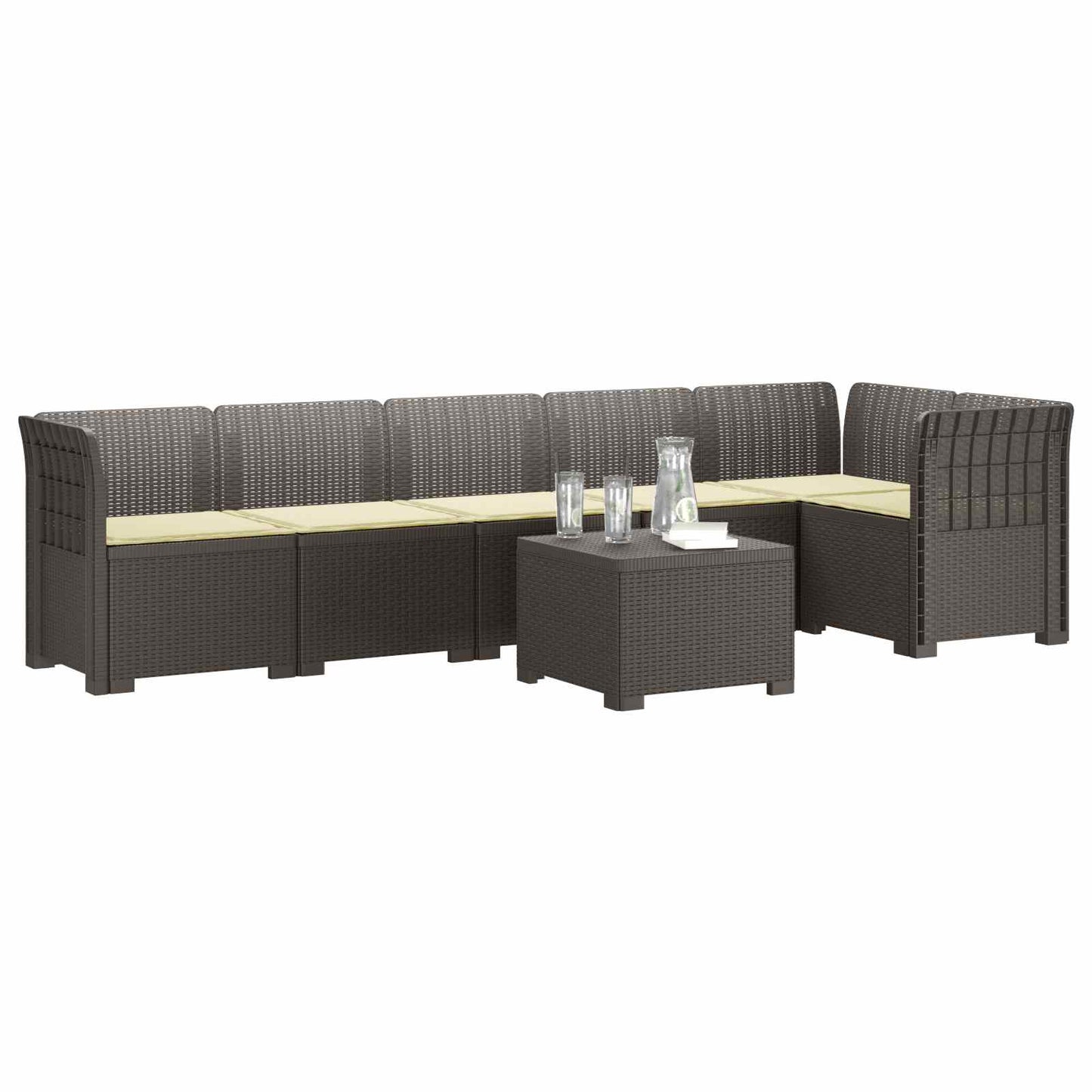 Divano da Giardino 6 Posti con Cuscini Aspetto Rattan PP | homemem39