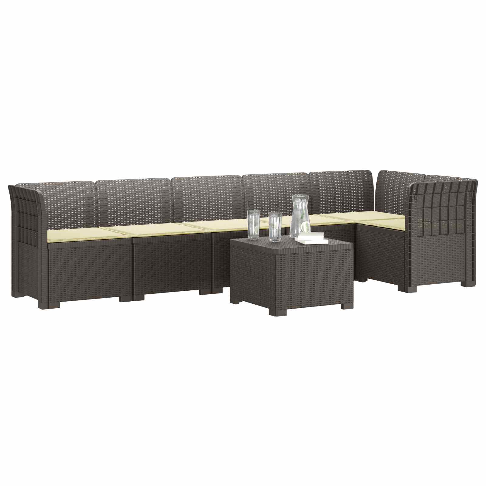Divano da Giardino 6 Posti con Cuscini Aspetto Rattan PP | homemem39