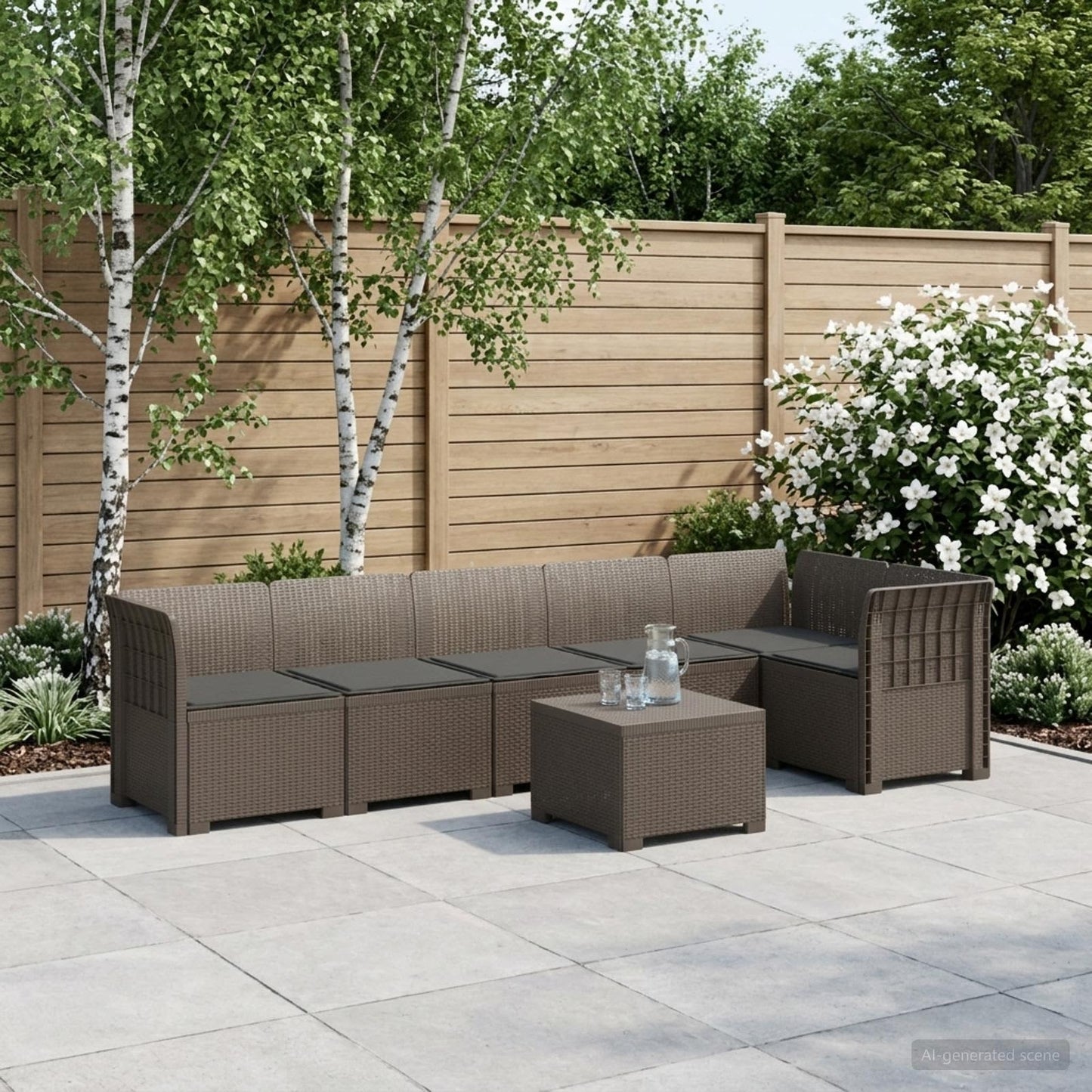 Divano da Giardino 6 Posti con Cuscini Aspetto Rattan PP | homemem39