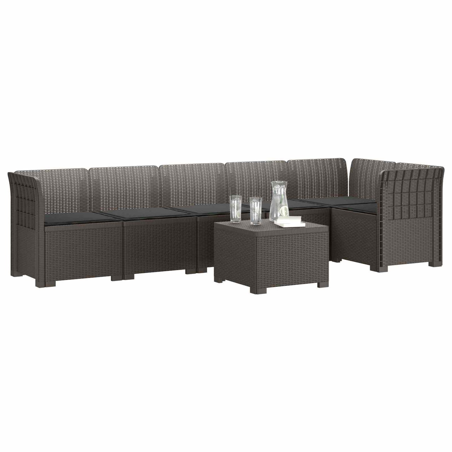 Divano da Giardino 6 Posti con Cuscini Aspetto Rattan PP | homemem39