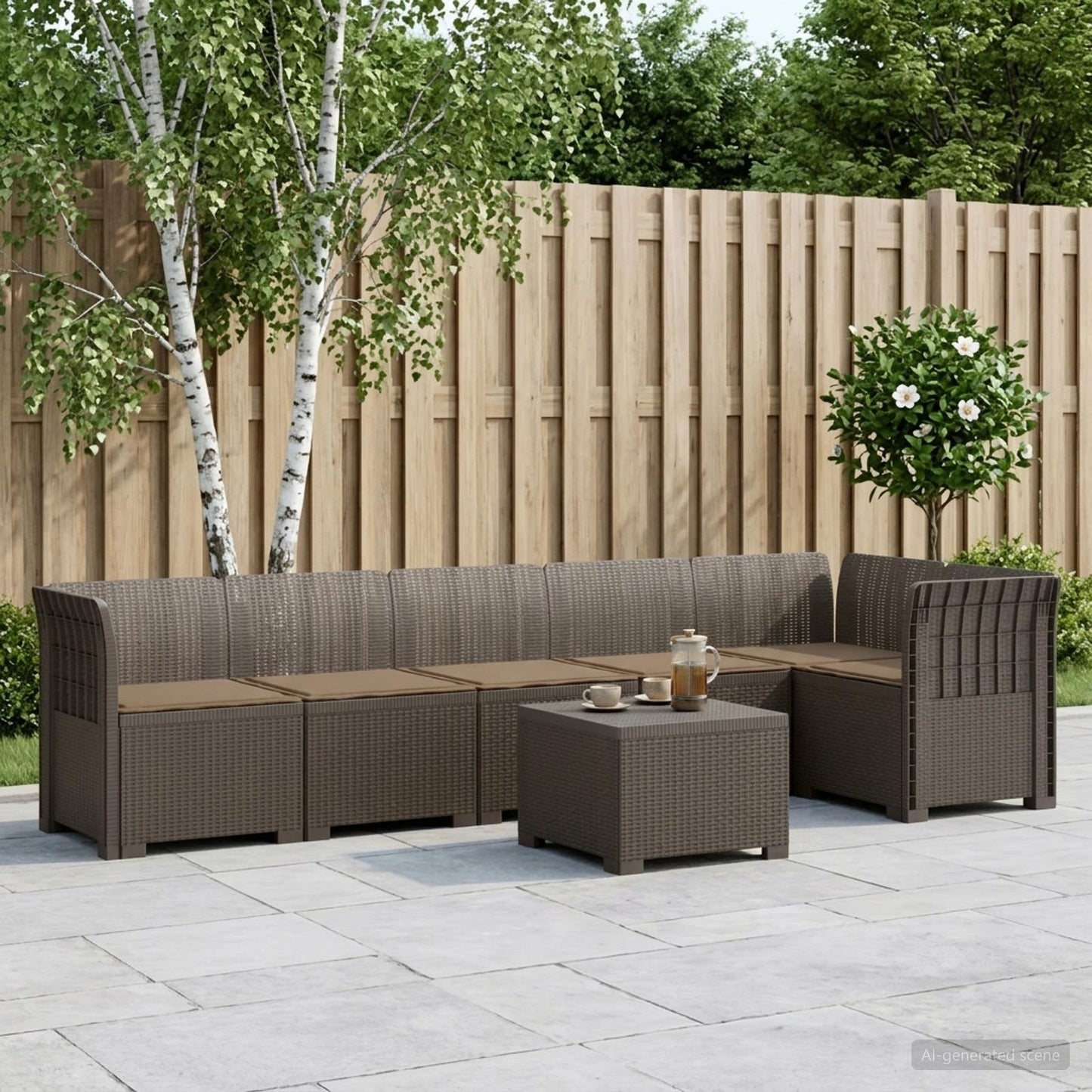 Divano da Giardino 6 Posti con Cuscini Aspetto Rattan PP | homemem39