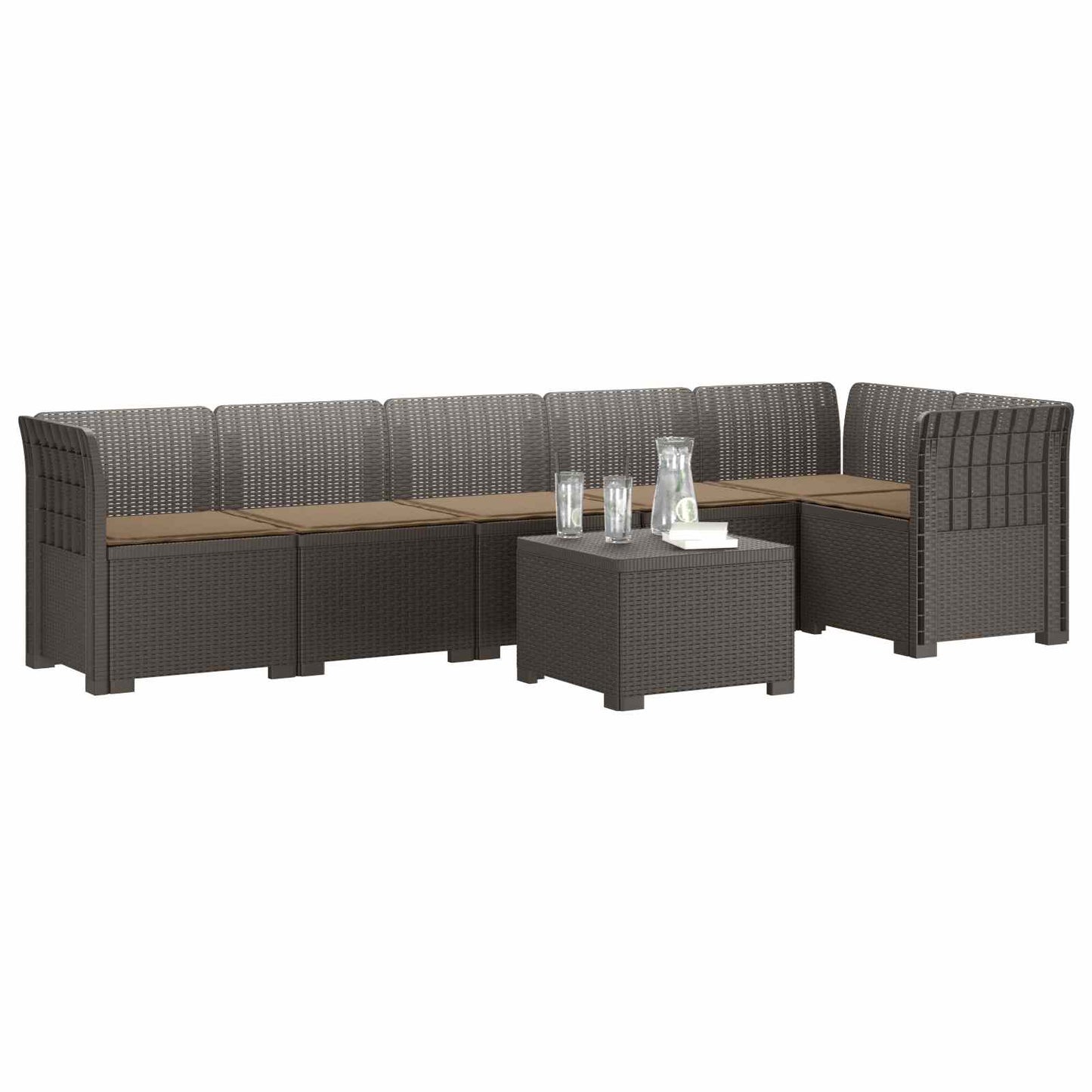 Divano da Giardino 6 Posti con Cuscini Aspetto Rattan PP | homemem39