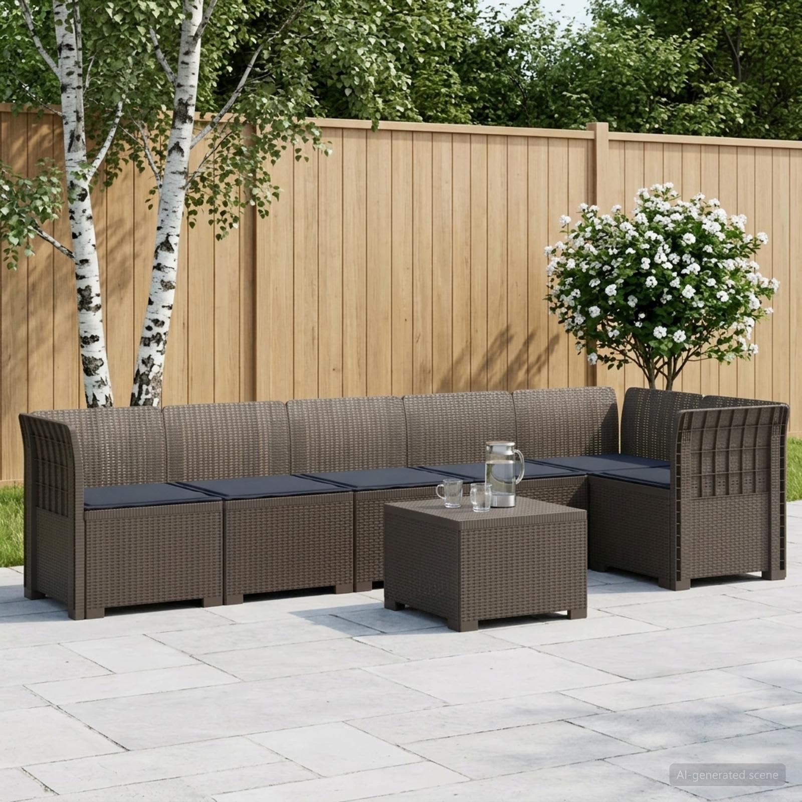 Divano da Giardino 6 Posti con Cuscini Aspetto Rattan PP | homemem39