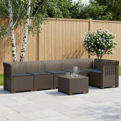 Divano da Giardino 6 Posti con Cuscini Aspetto Rattan PP | homemem39