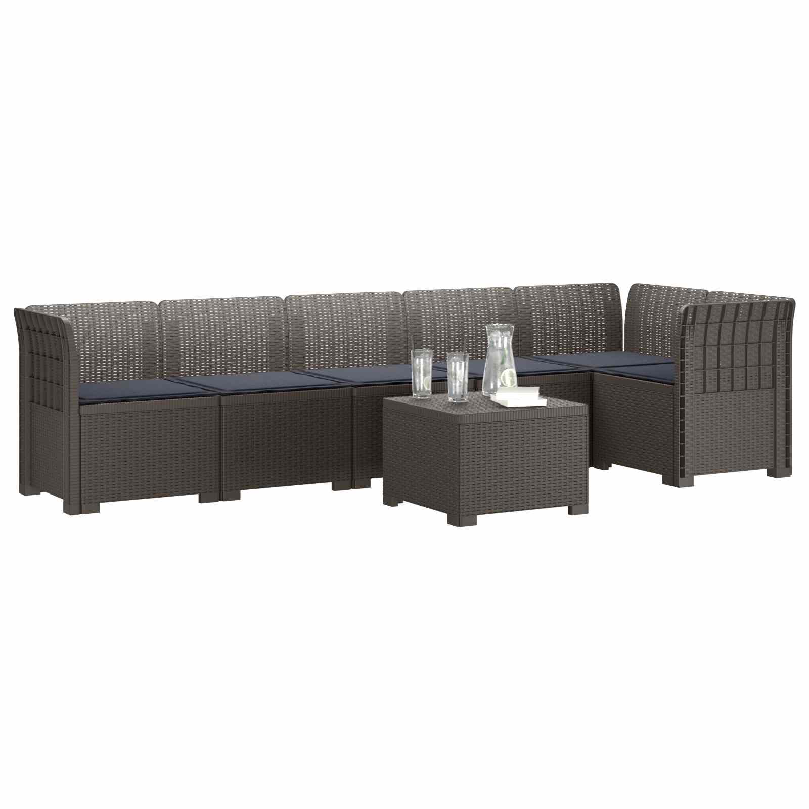 Divano da Giardino 6 Posti con Cuscini Aspetto Rattan PP | homemem39