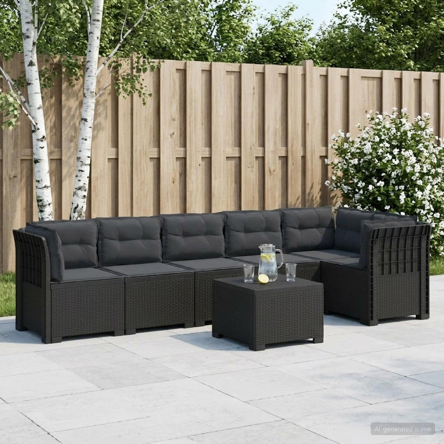 Divano da Giardino 6 Posti con Cuscini Aspetto Rattan PP | homemem39