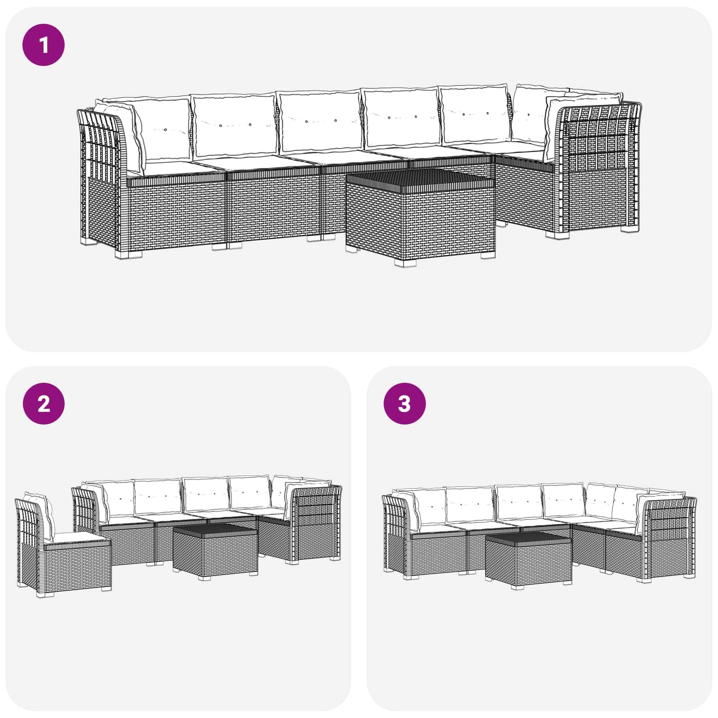 Divano da Giardino 6 Posti con Cuscini Aspetto Rattan PP | homemem39
