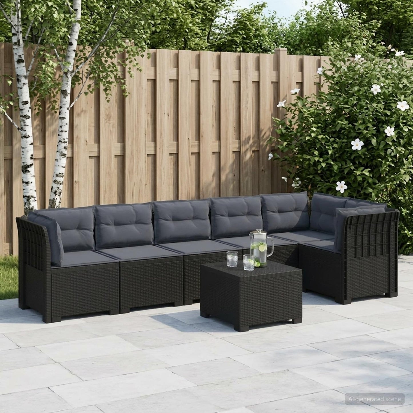 Divano da Giardino 6 Posti con Cuscini Aspetto Rattan PP | homemem39