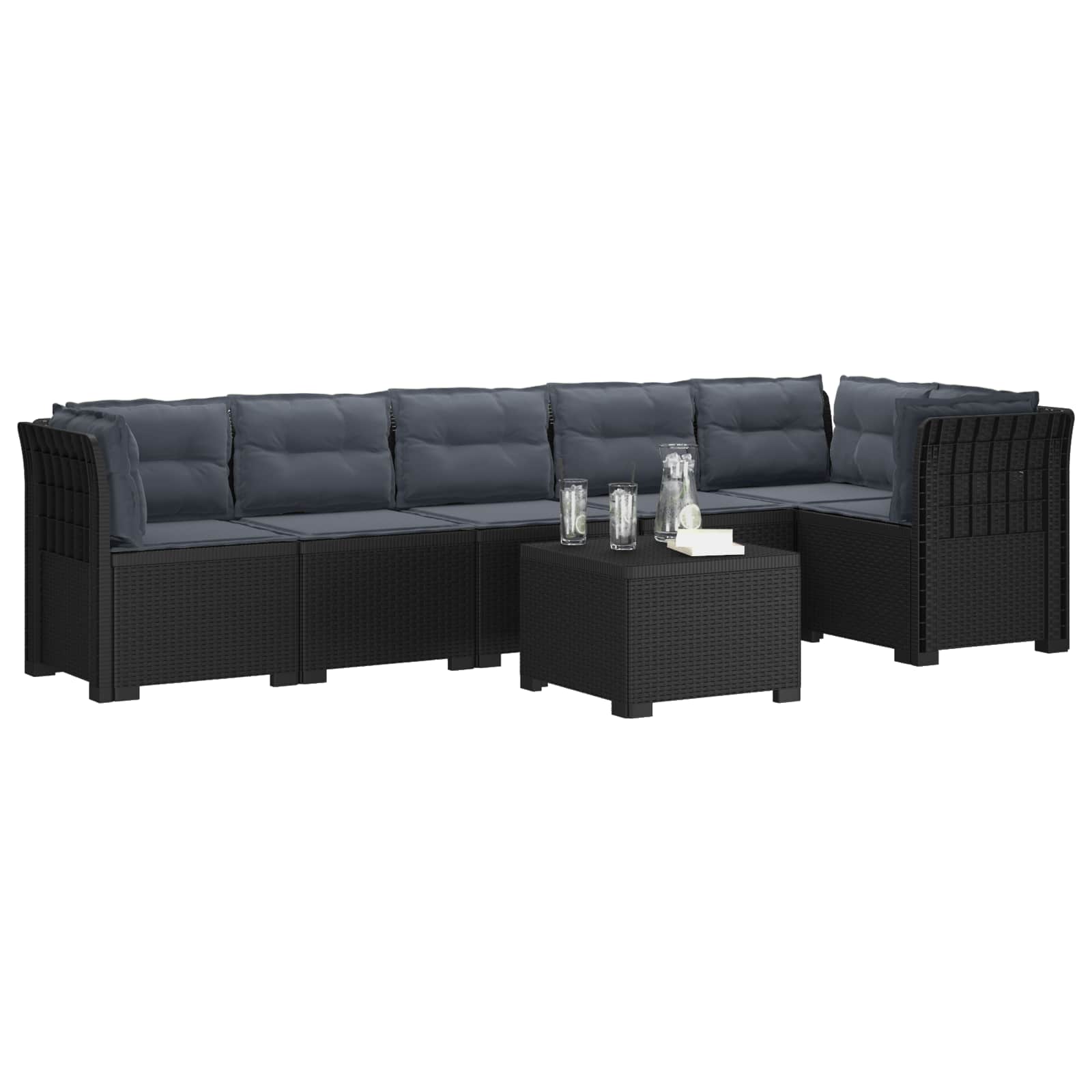 Divano da Giardino 6 Posti con Cuscini Aspetto Rattan PP | homemem39