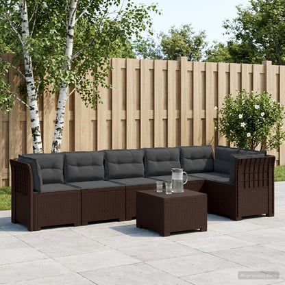 Divano da Giardino 6 Posti con Cuscini Aspetto Rattan PP | homemem39