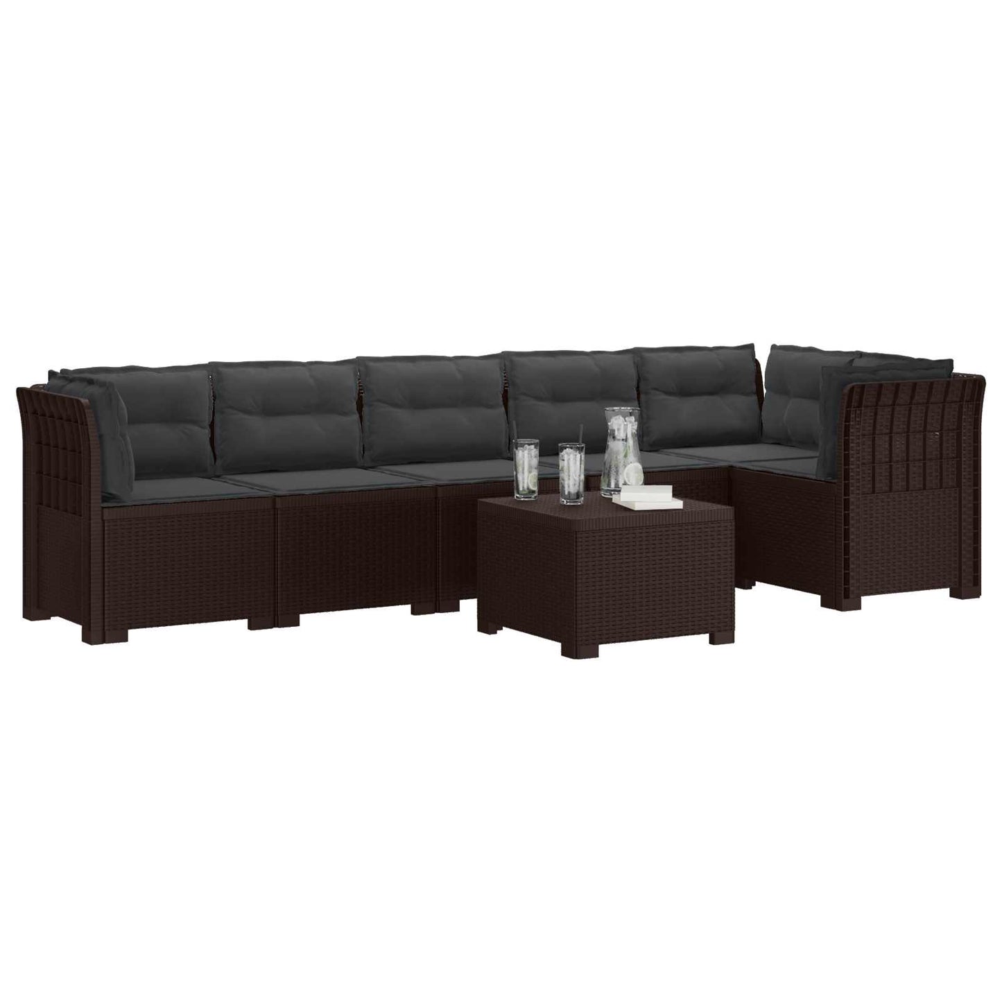 Divano da Giardino 6 Posti con Cuscini Aspetto Rattan PP | homemem39