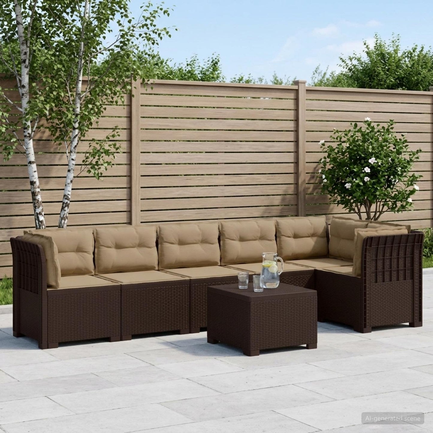 Divano da Giardino 6 Posti con Cuscini Aspetto Rattan PP | homemem39