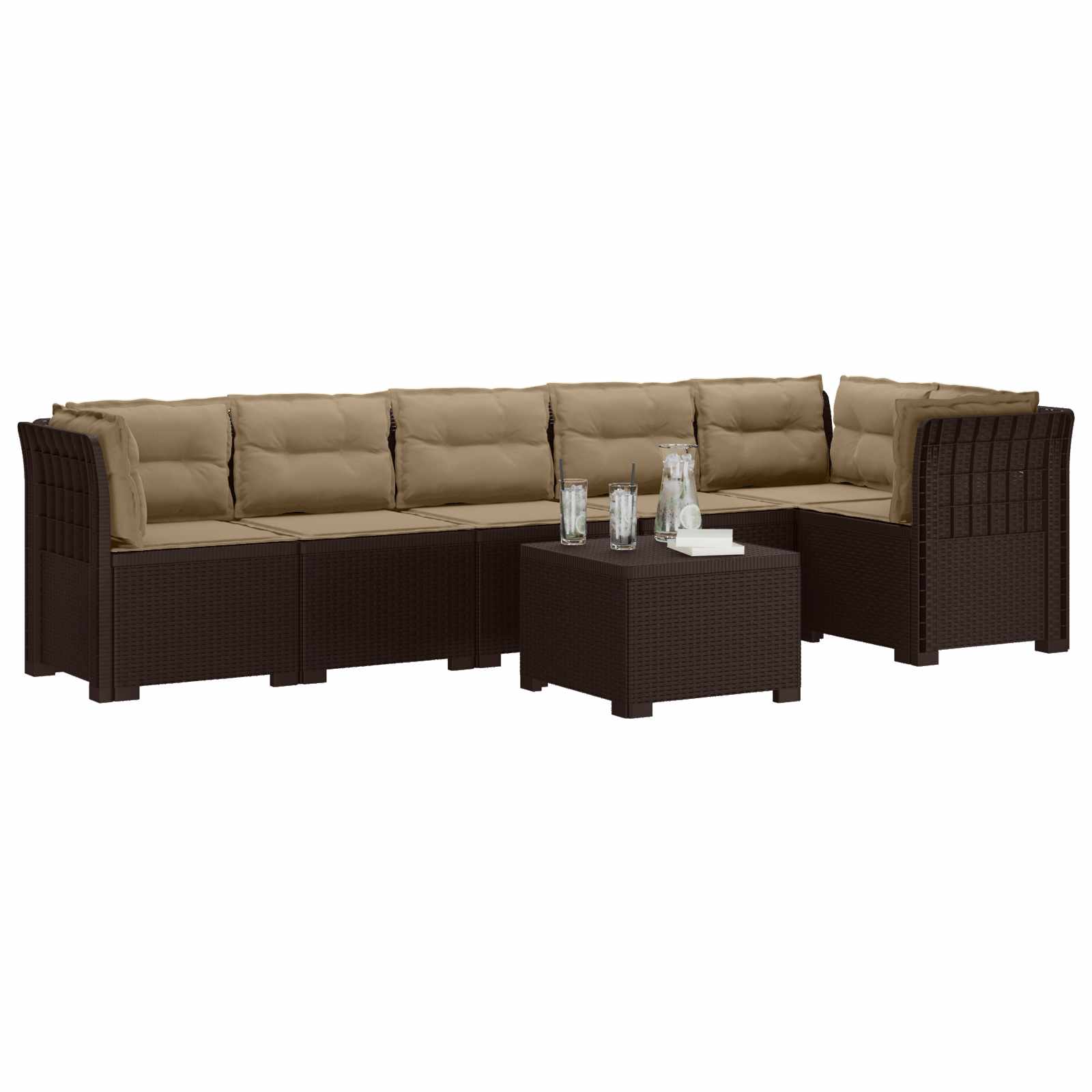 Divano da Giardino 6 Posti con Cuscini Aspetto Rattan PP | homemem39