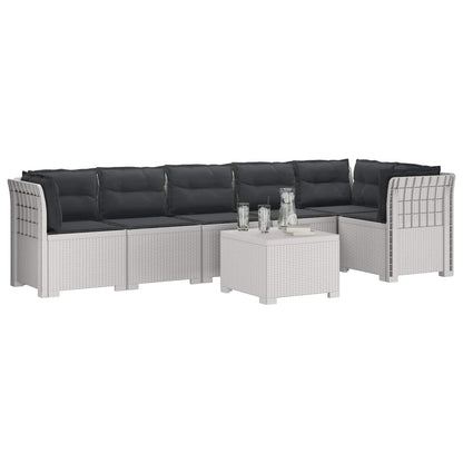 Divano da Giardino 6 Posti con Cuscini Aspetto Rattan PP Bianco | homemem39
