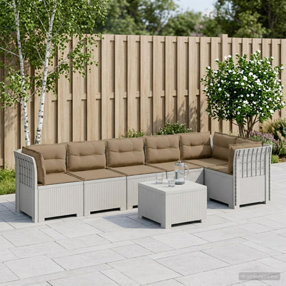 Divano da Giardino 6 Posti con Cuscini Aspetto Rattan PP Bianco | homemem39