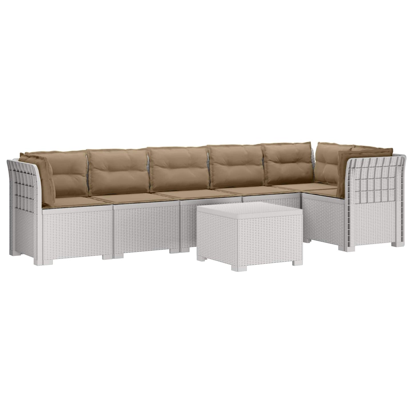 Divano da Giardino 6 Posti con Cuscini Aspetto Rattan PP Bianco | homemem39