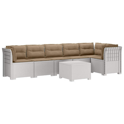 Divano da Giardino 6 Posti con Cuscini Aspetto Rattan PP Bianco | homemem39