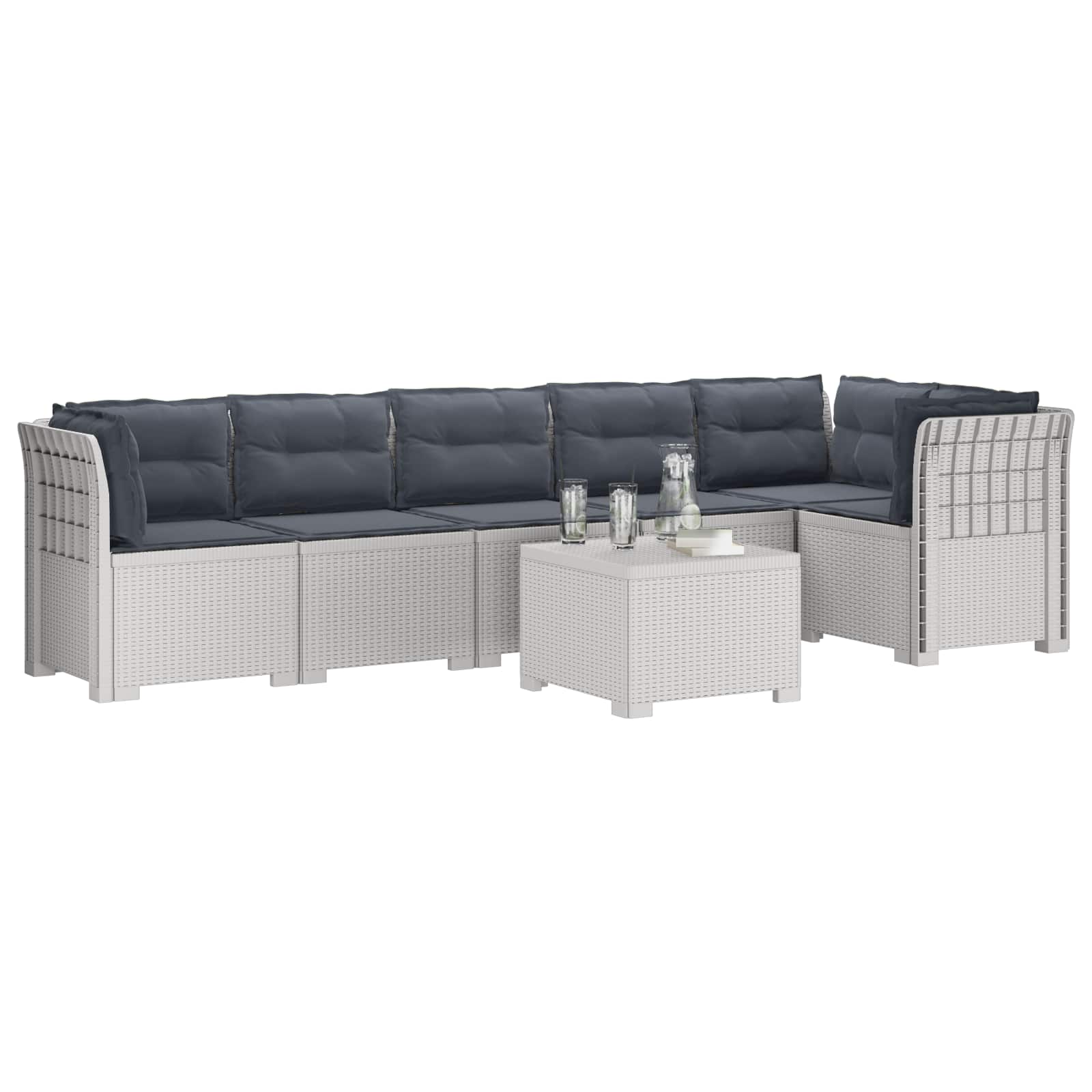 Divano da Giardino 6 Posti con Cuscini Aspetto Rattan PP Bianco | homemem39