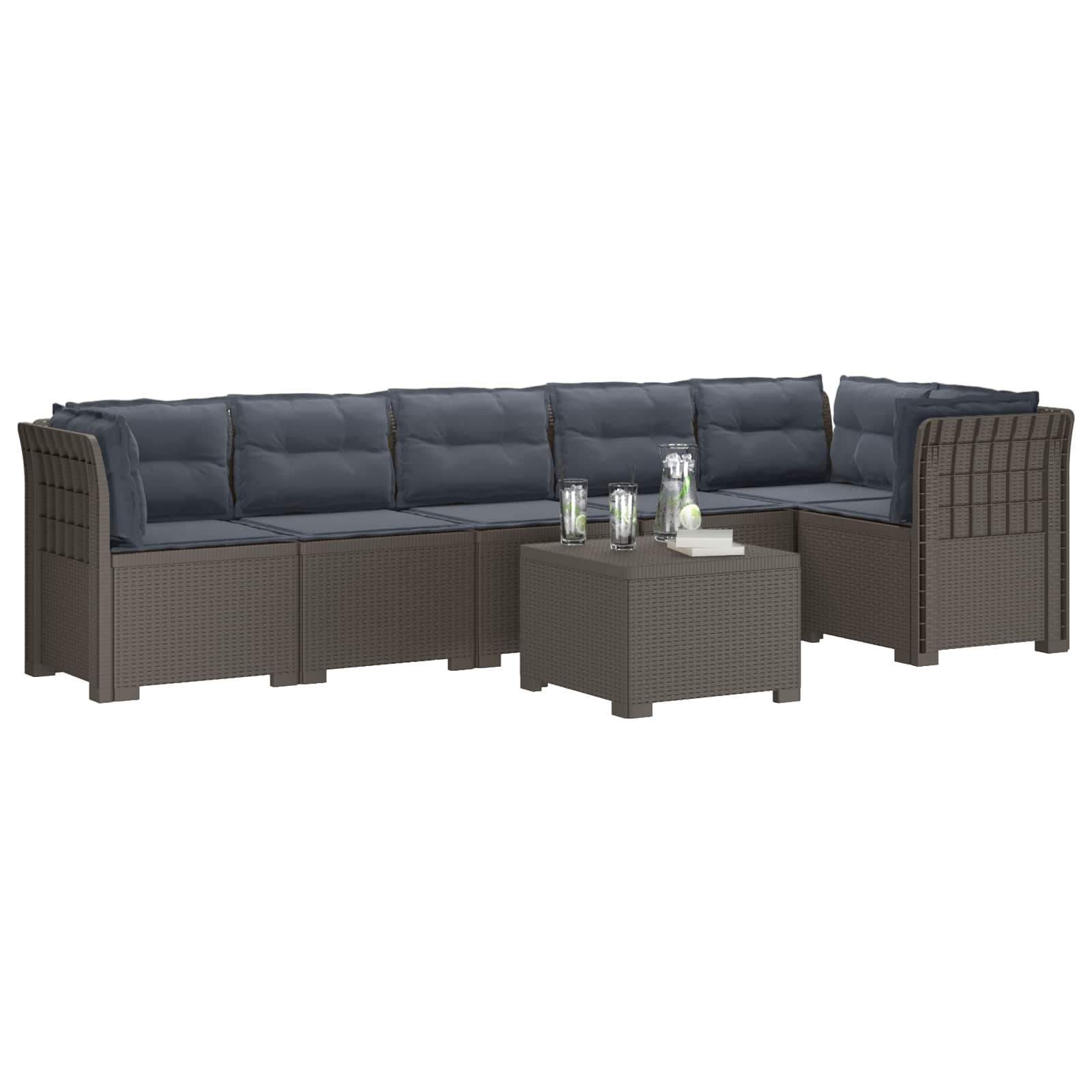 Divano da Giardino 6 Posti con Cuscini Aspetto Rattan PP | homemem39