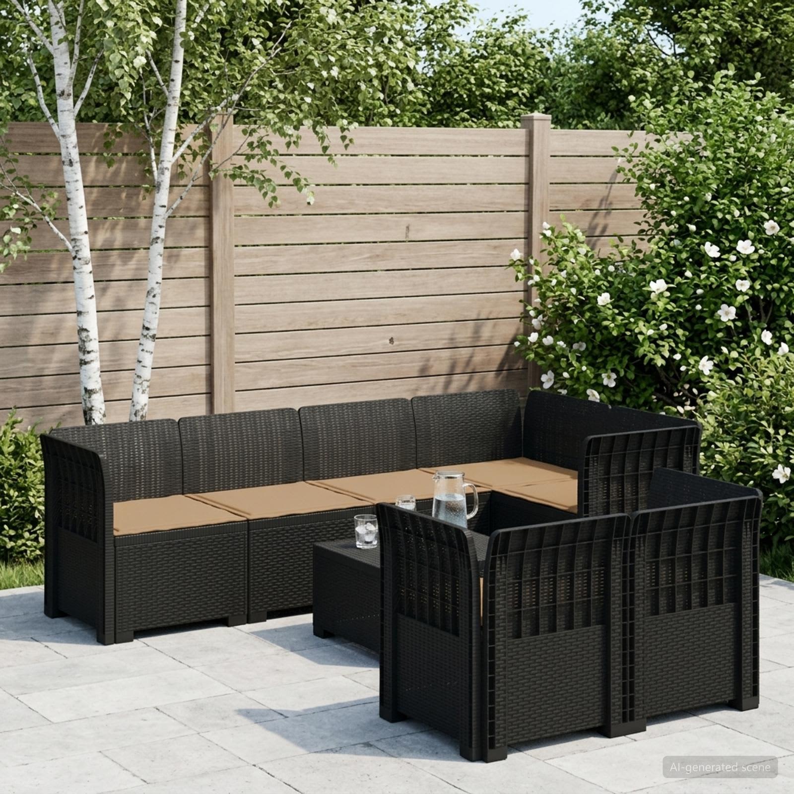 Divano 7 Posti da Giardino con Cuscini Aspetto Rattan PP | homemem39