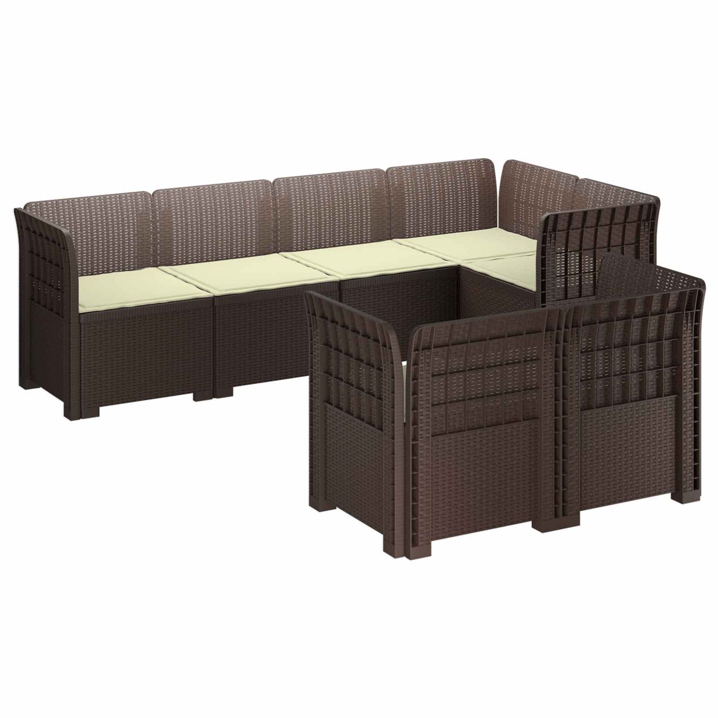 Divano 7 Posti da Giardino con Cuscini Aspetto Rattan PP | homemem39