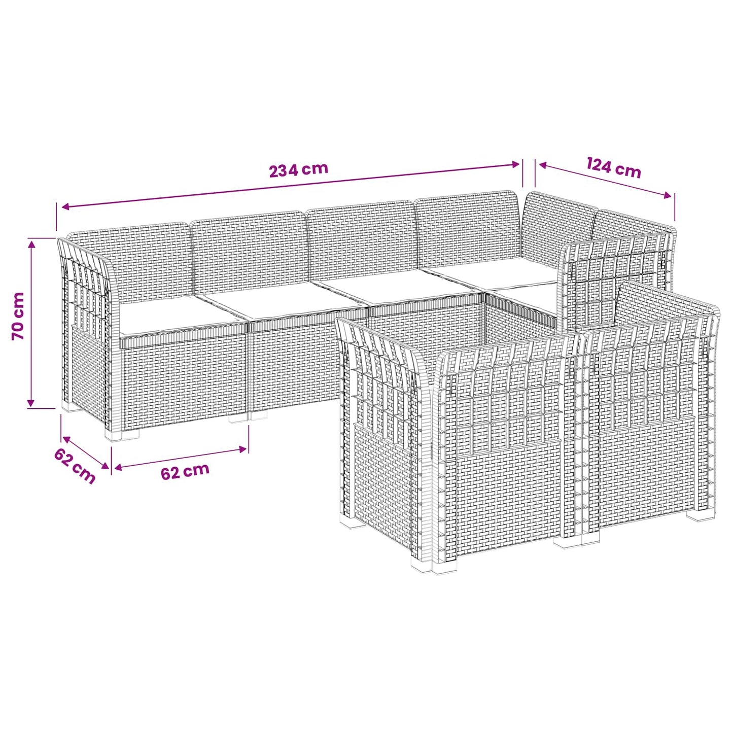 Divano 7 Posti da Giardino con Cuscini Aspetto Rattan PP Bianco | homemem39