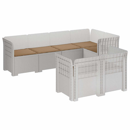 Divano 7 Posti da Giardino con Cuscini Aspetto Rattan PP Bianco | homemem39
