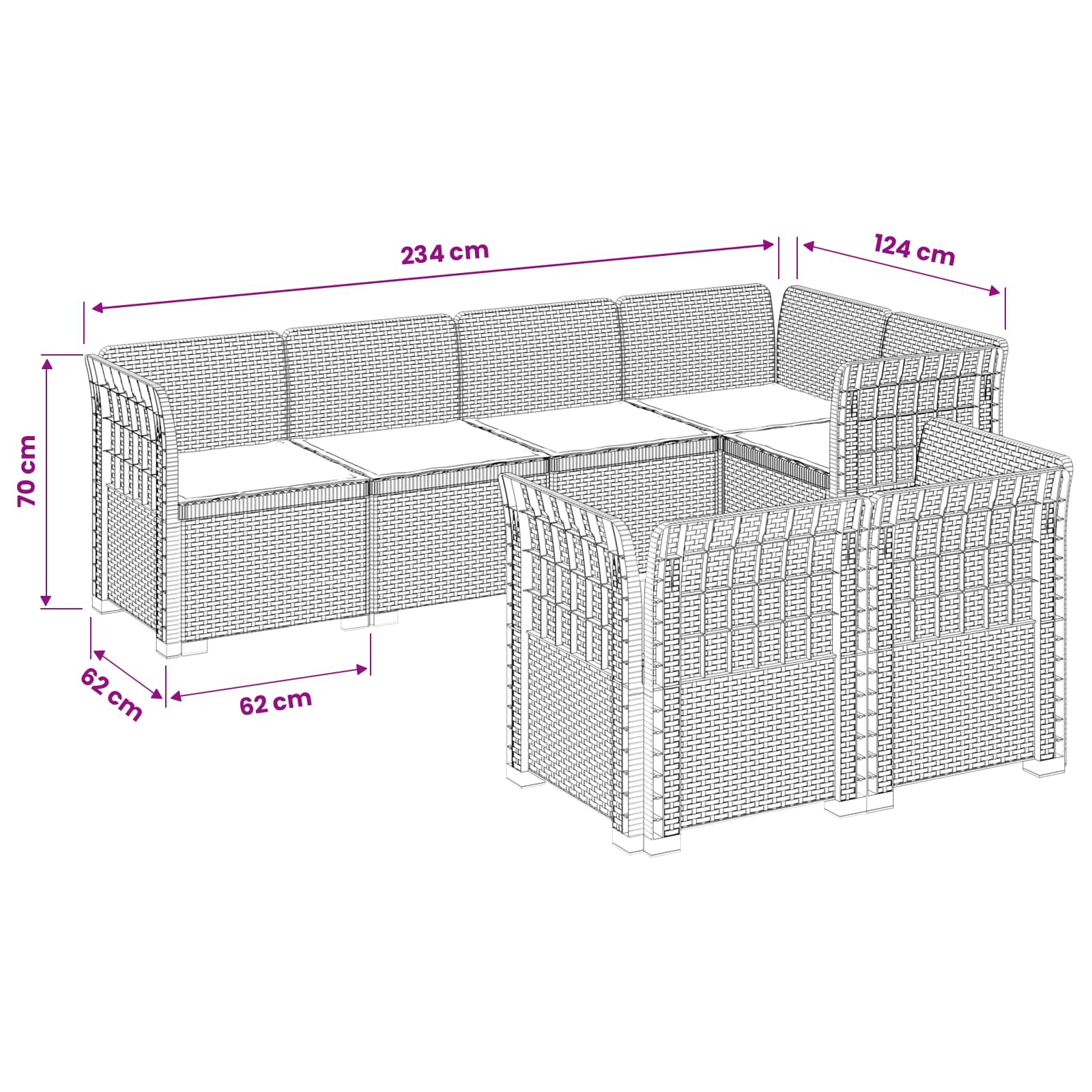 Divano 7 Posti da Giardino con Cuscini Aspetto Rattan PP Bianco | homemem39