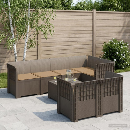 Divano 7 Posti da Giardino con Cuscini Aspetto Rattan PP | homemem39