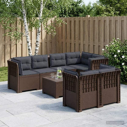 Divano 7 Posti da Giardino con Cuscini Aspetto Rattan PP | homemem39