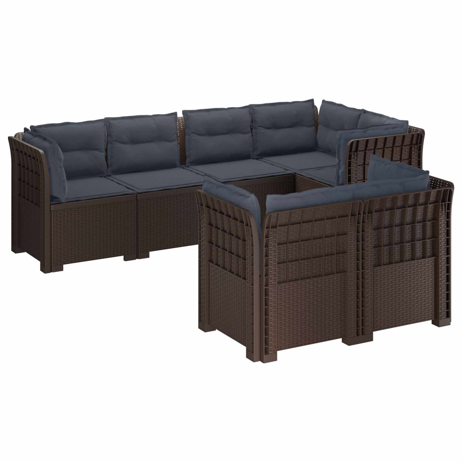 Divano 7 Posti da Giardino con Cuscini Aspetto Rattan PP | homemem39