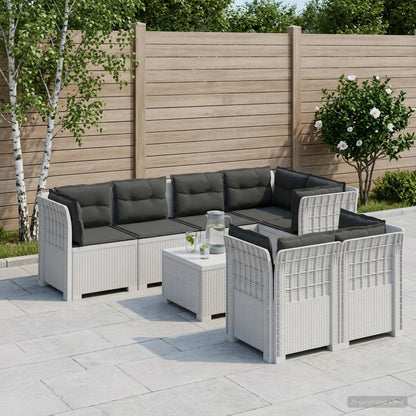 Divano 7 Posti da Giardino con Cuscini Aspetto Rattan PP Bianco | homemem39