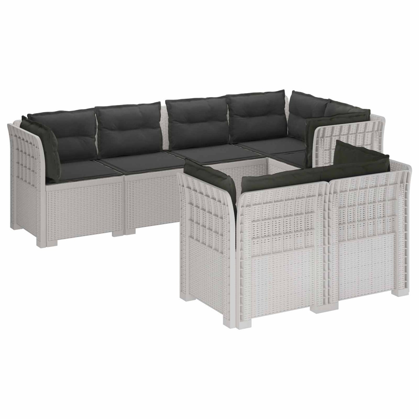 Divano 7 Posti da Giardino con Cuscini Aspetto Rattan PP Bianco | homemem39