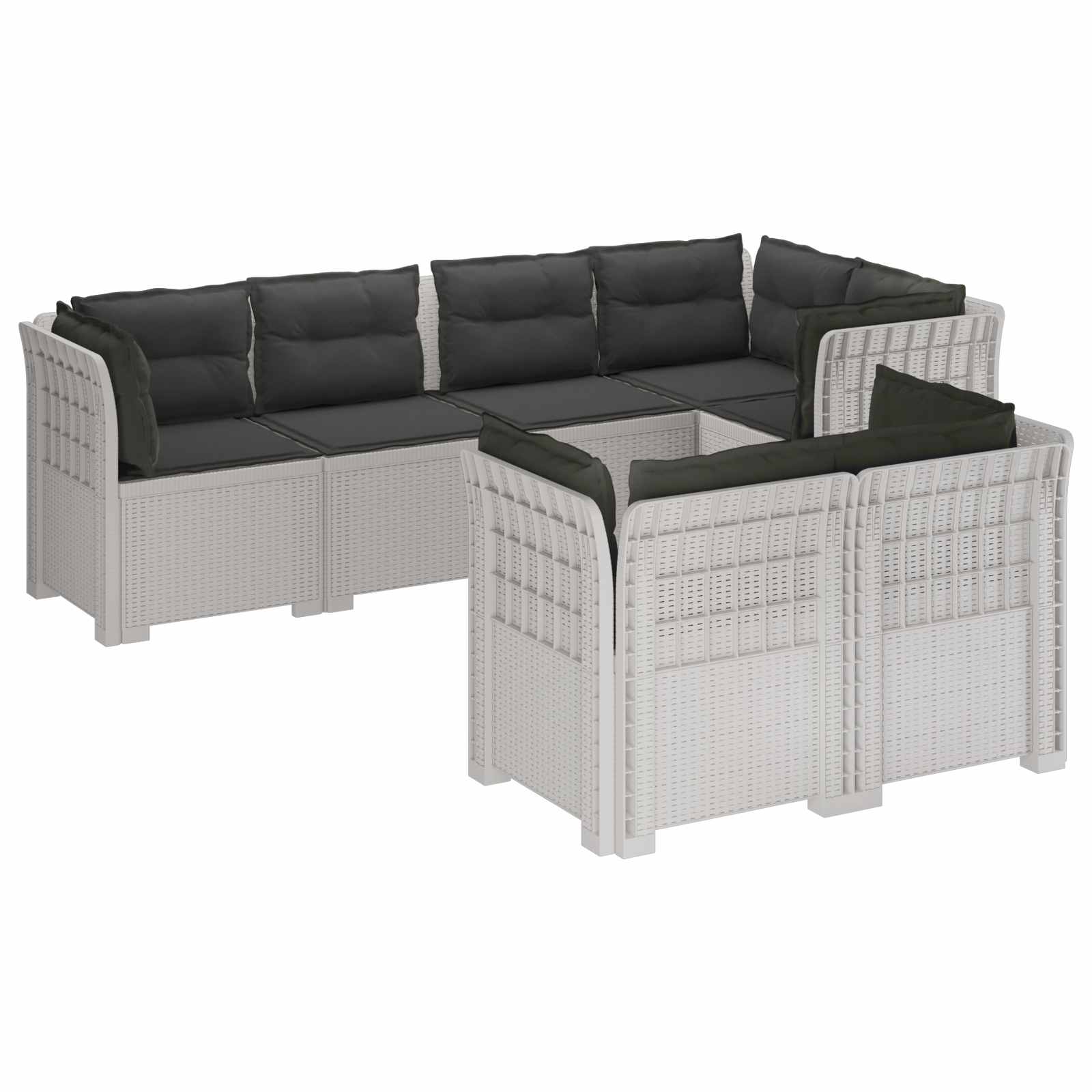 Divano 7 Posti da Giardino con Cuscini Aspetto Rattan PP Bianco | homemem39