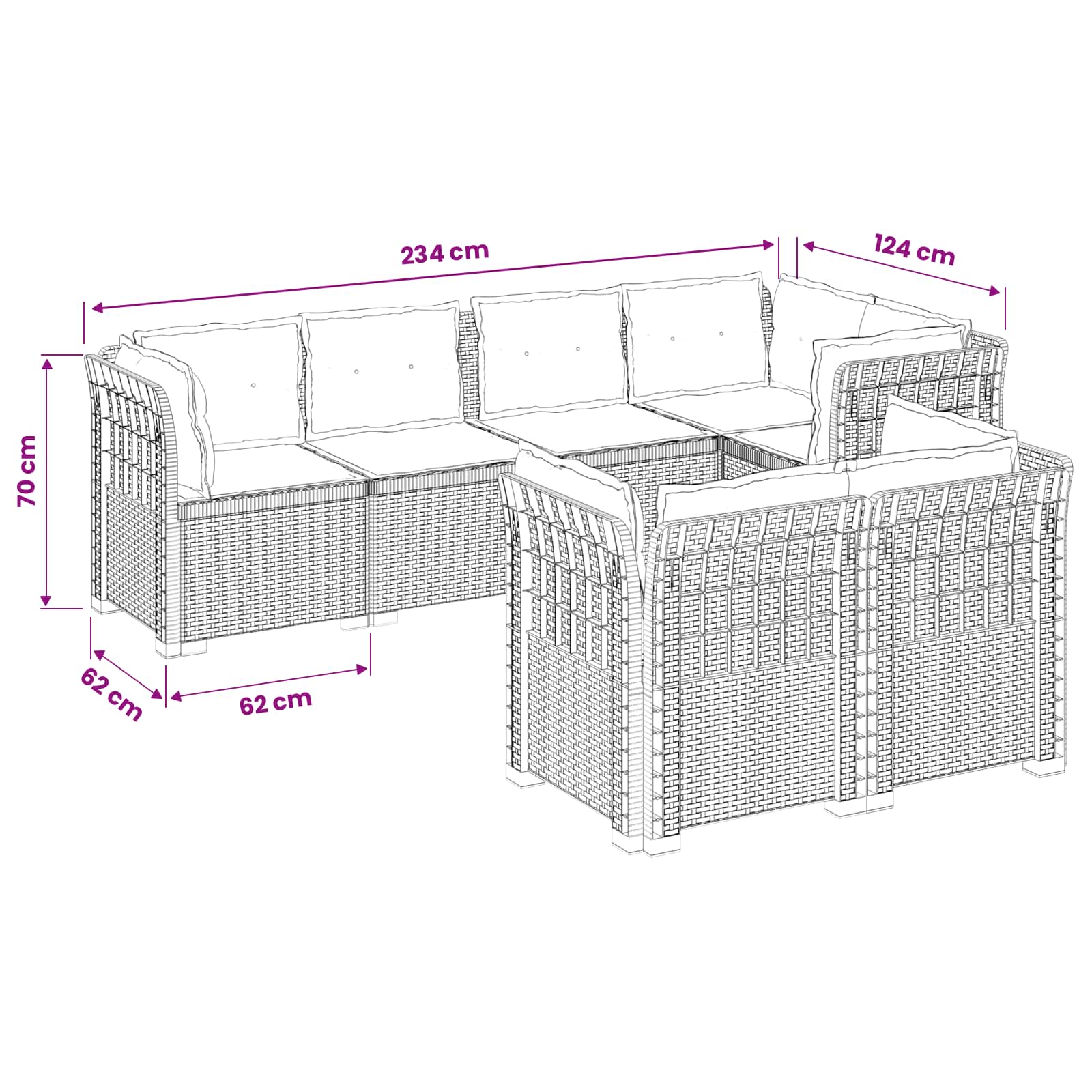 Divano 7 Posti da Giardino con Cuscini Aspetto Rattan PP Bianco | homemem39