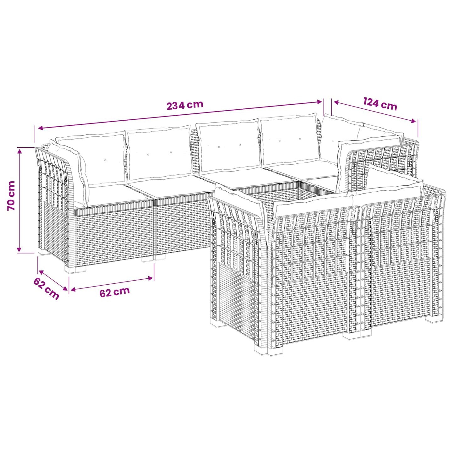 Divano 7 Posti da Giardino con Cuscini Aspetto Rattan PP | homemem39