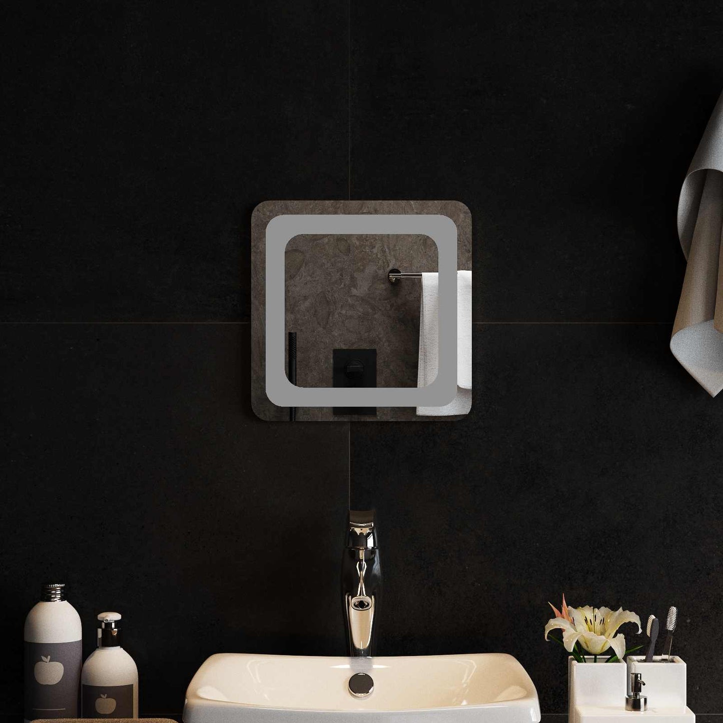 Specchio da bagno LED Trasparente 30 x 30 cm vetro temperato