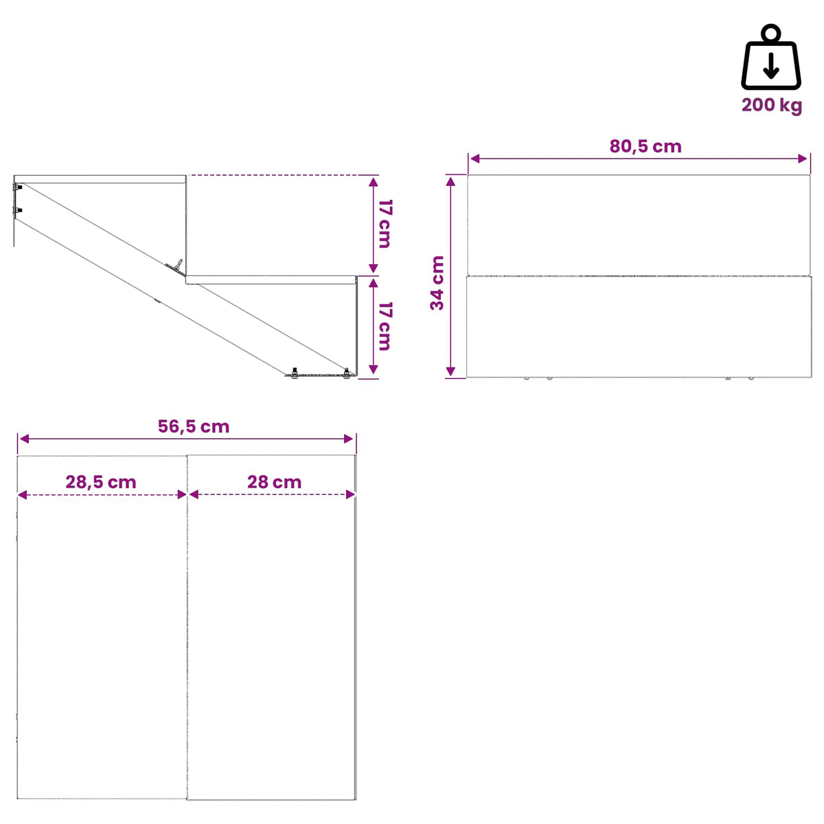 Scala da giardino a 2 gradini 80,5 x 56,5 x 34 cm Acciaio Nero | homemem39