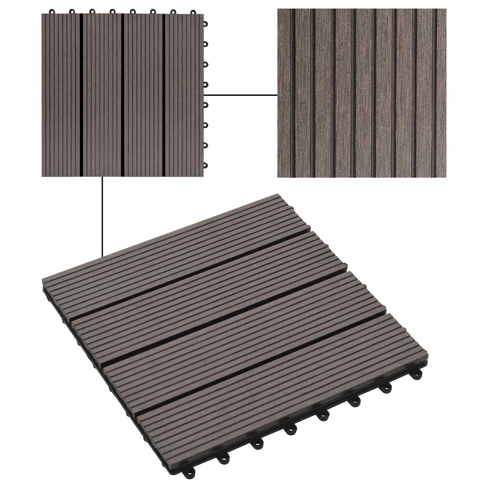 Piastrella per Decking 22 pcs Marrone Scuro 30 x 30 cm WPC | homemem39