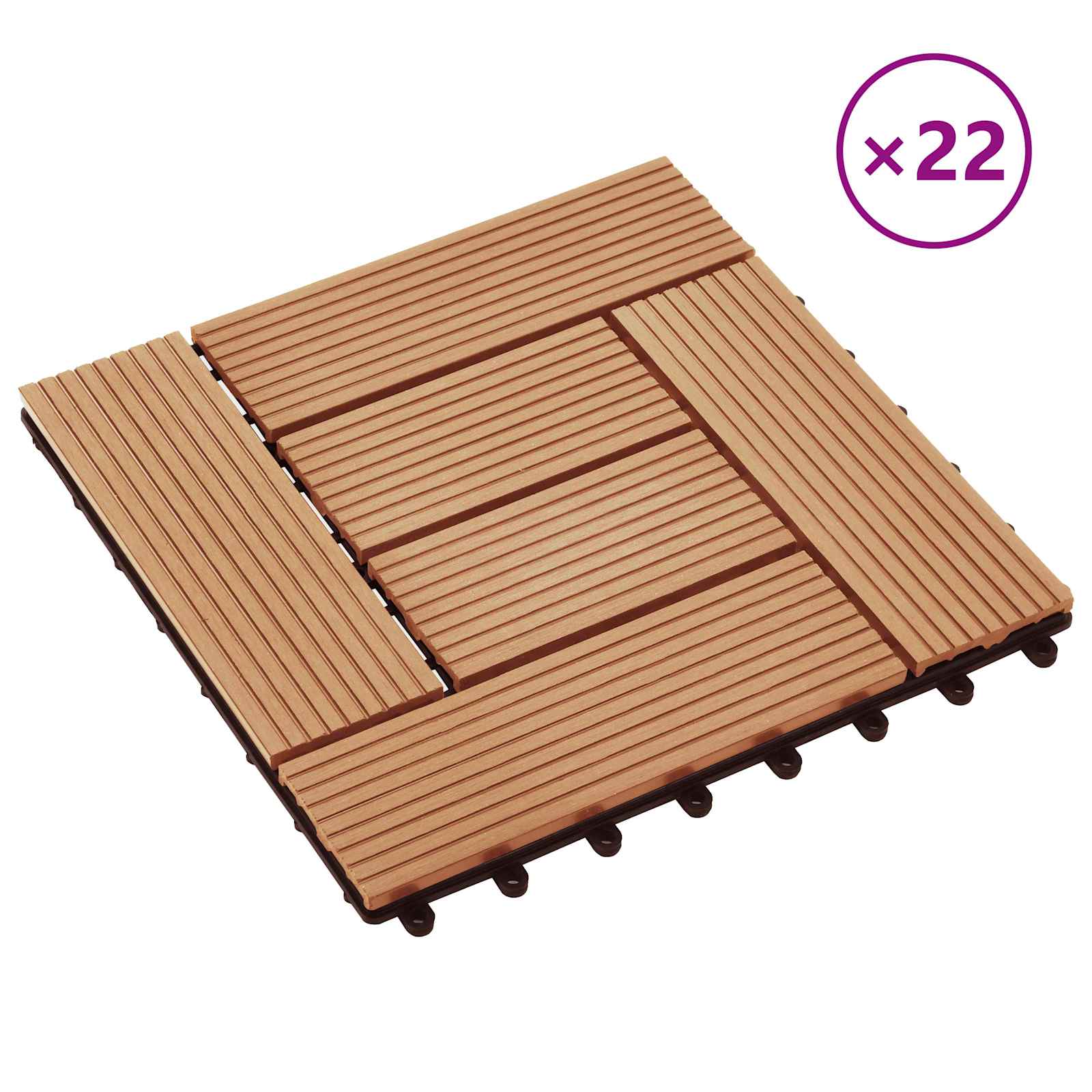 Piastrella per Decking 22 pcs Teak riciclato 30 x 30 cm WPC | homemem39