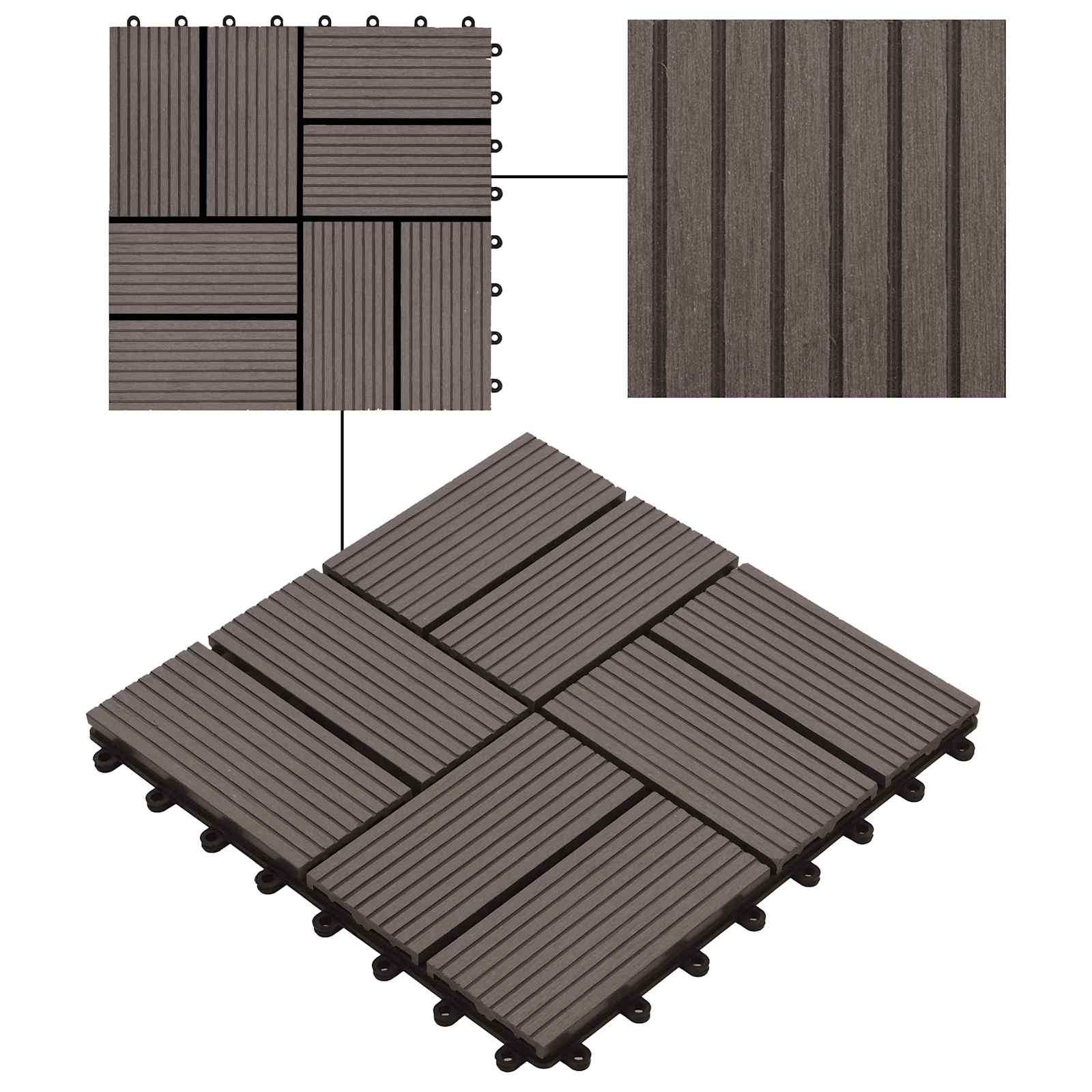 Piastrella per Decking 22 pcs Marrone Scuro 30 x 30 cm WPC | homemem39