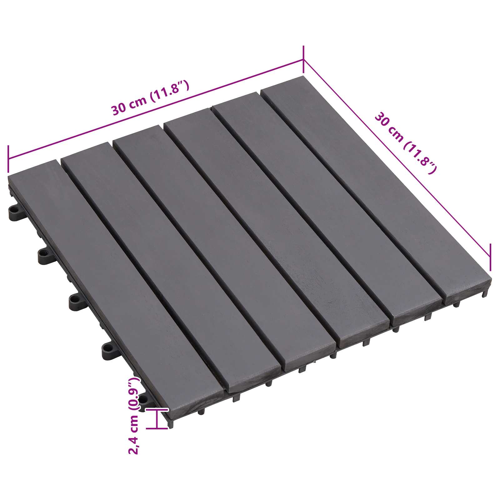 Piastrella per Decking 30 pcs Grigio 30 x 30 cm Legno di Acacia | homemem39