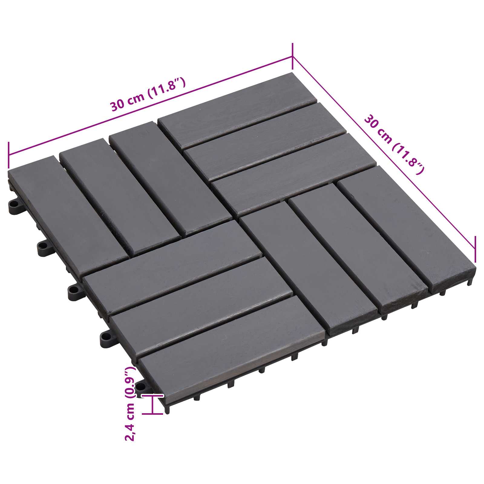 Piastrella per Decking 20 pcs Grigio 30 x 30 cm Legno di Acacia | homemem39