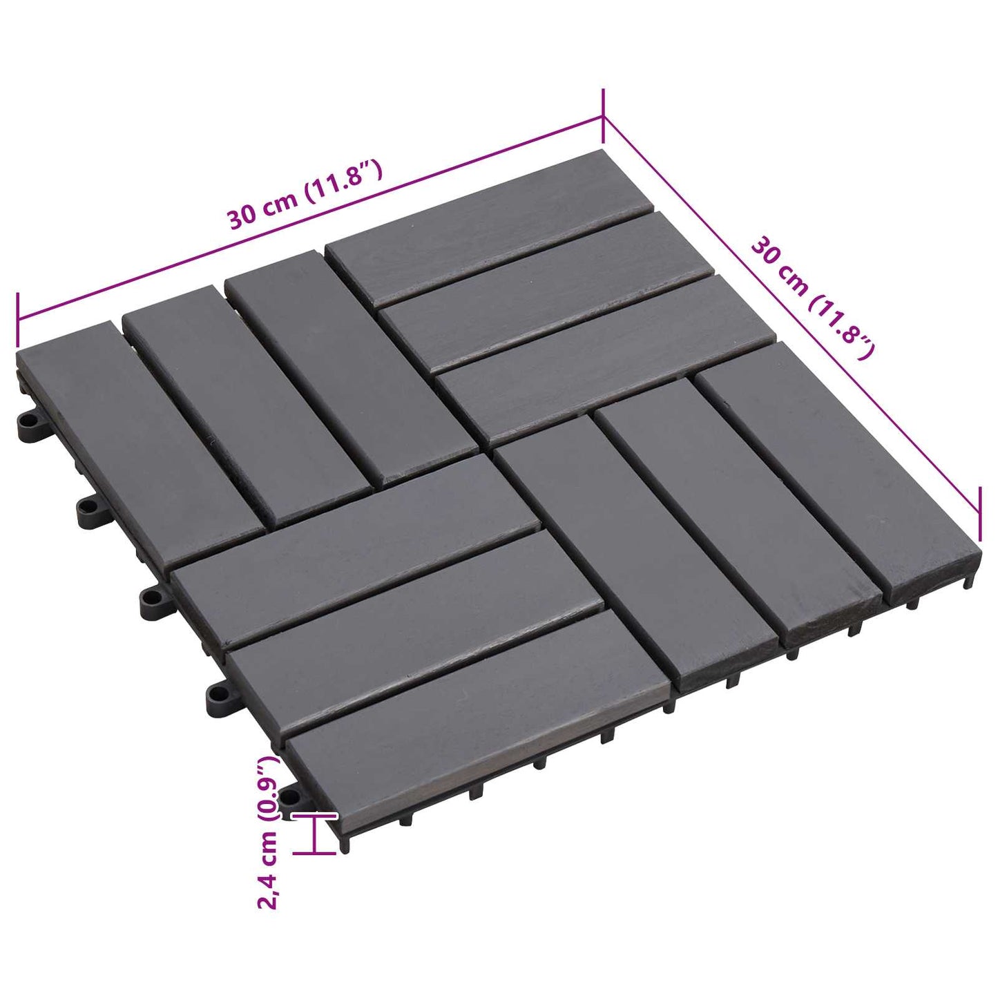 Piastrella per Decking 30 pcs Grigio 30 x 30 cm Legno di Acacia | homemem39