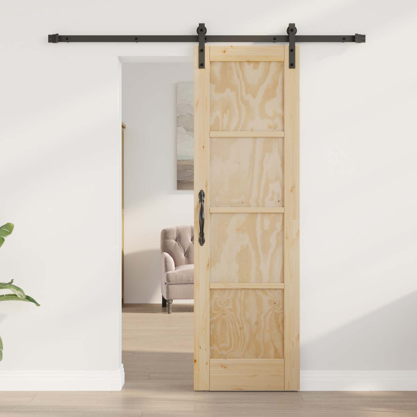 Porta scorrevole Naturale e Nero 61 x 198,5 cm | homemem39