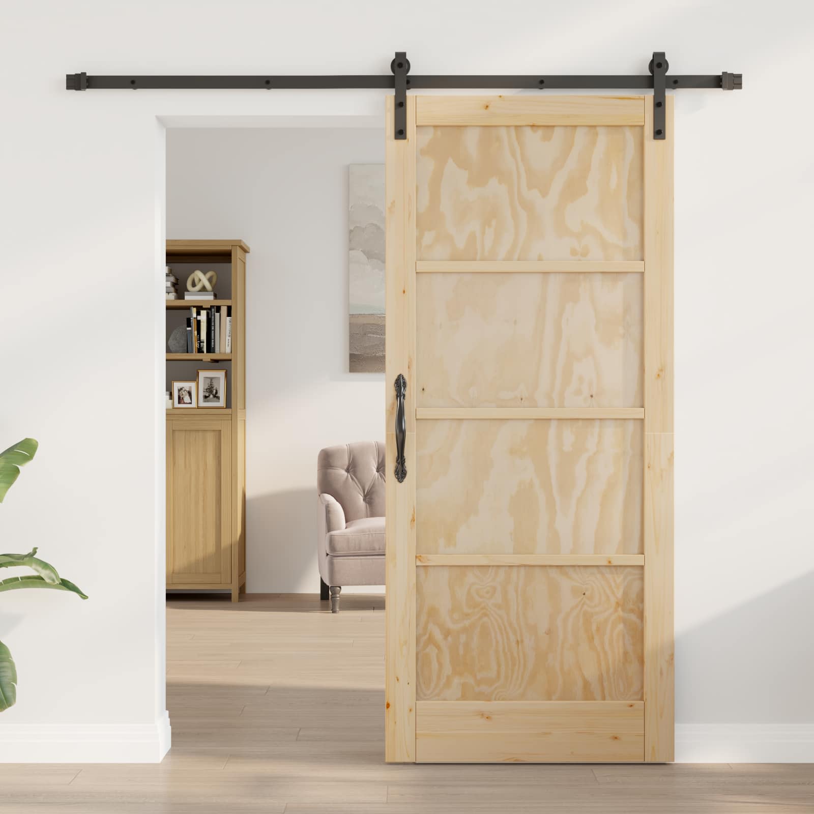 Porta scorrevole Naturale e Nero 86 x 198,5 cm | homemem39