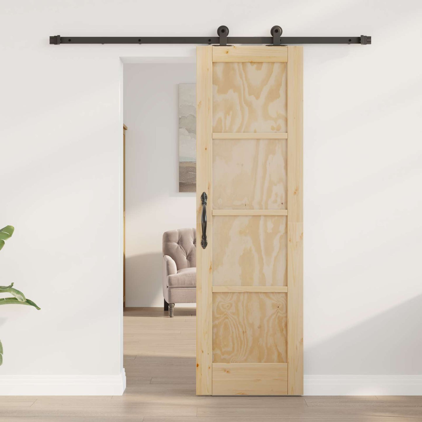 Porta scorrevole Naturale e Nero 61 x 198,5 cm | homemem39
