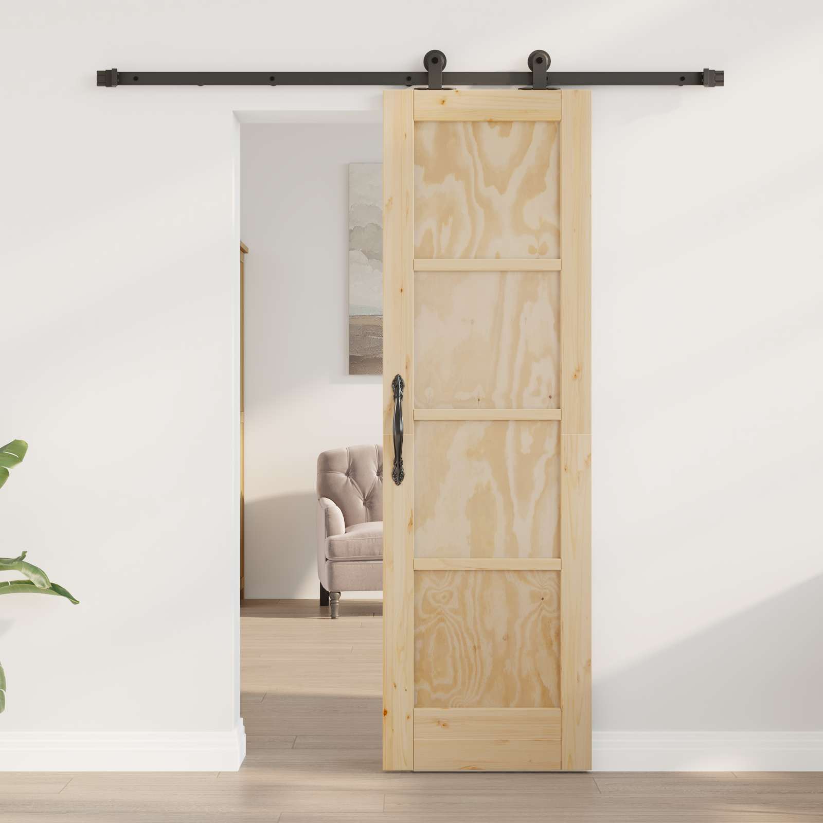 Porta scorrevole Naturale e Nero 61 x 198,5 cm | homemem39