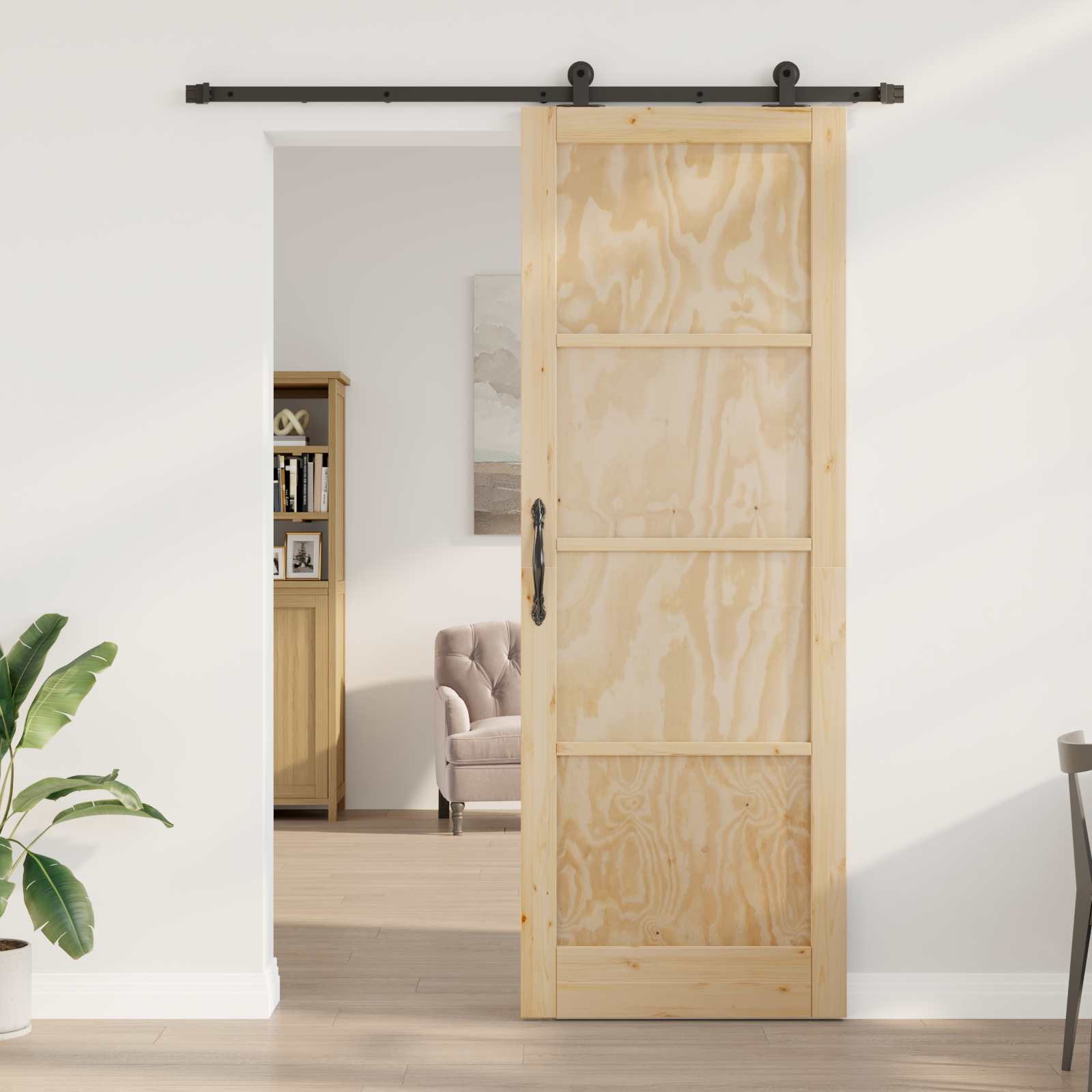 Porta scorrevole Naturale e Nero 83 x 232 cm | homemem39