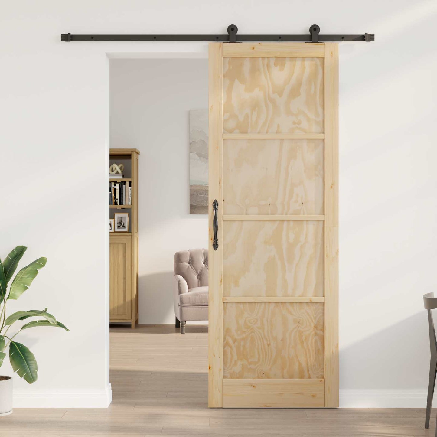 Porta scorrevole Naturale e Nero 83 x 232 cm | homemem39